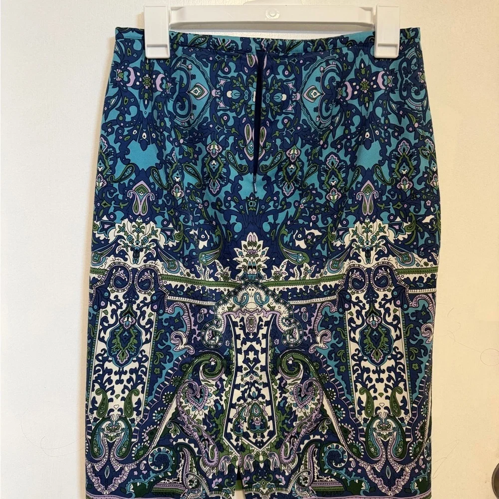 Talbots Blue and Green Paisley Pencil Skirt